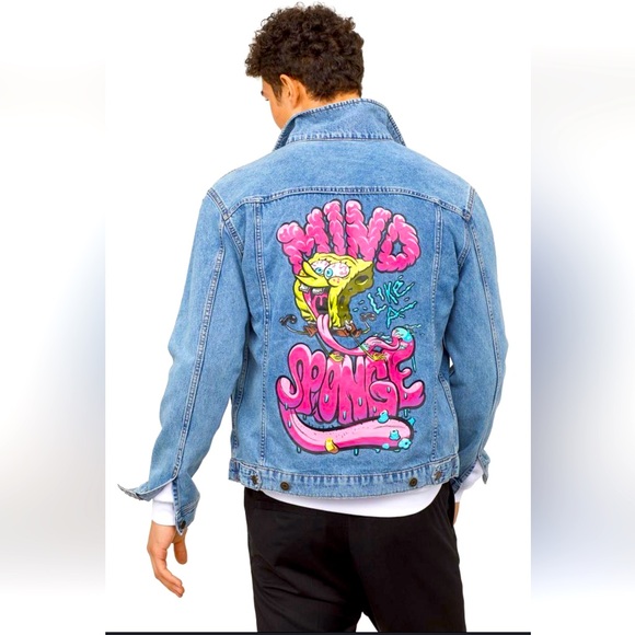 SpongeBob Graffiti Art Paint Style Jean Jacket M - Picture 1 of 7